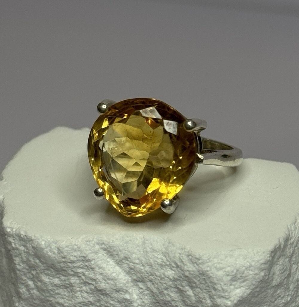 925 Sterling Silver Citrine Pear Ring Size 7